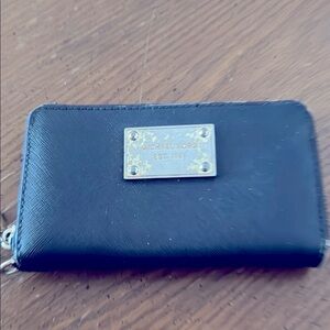 Michael Kors Navy Blue Zip Around Wallet with Gold Accents